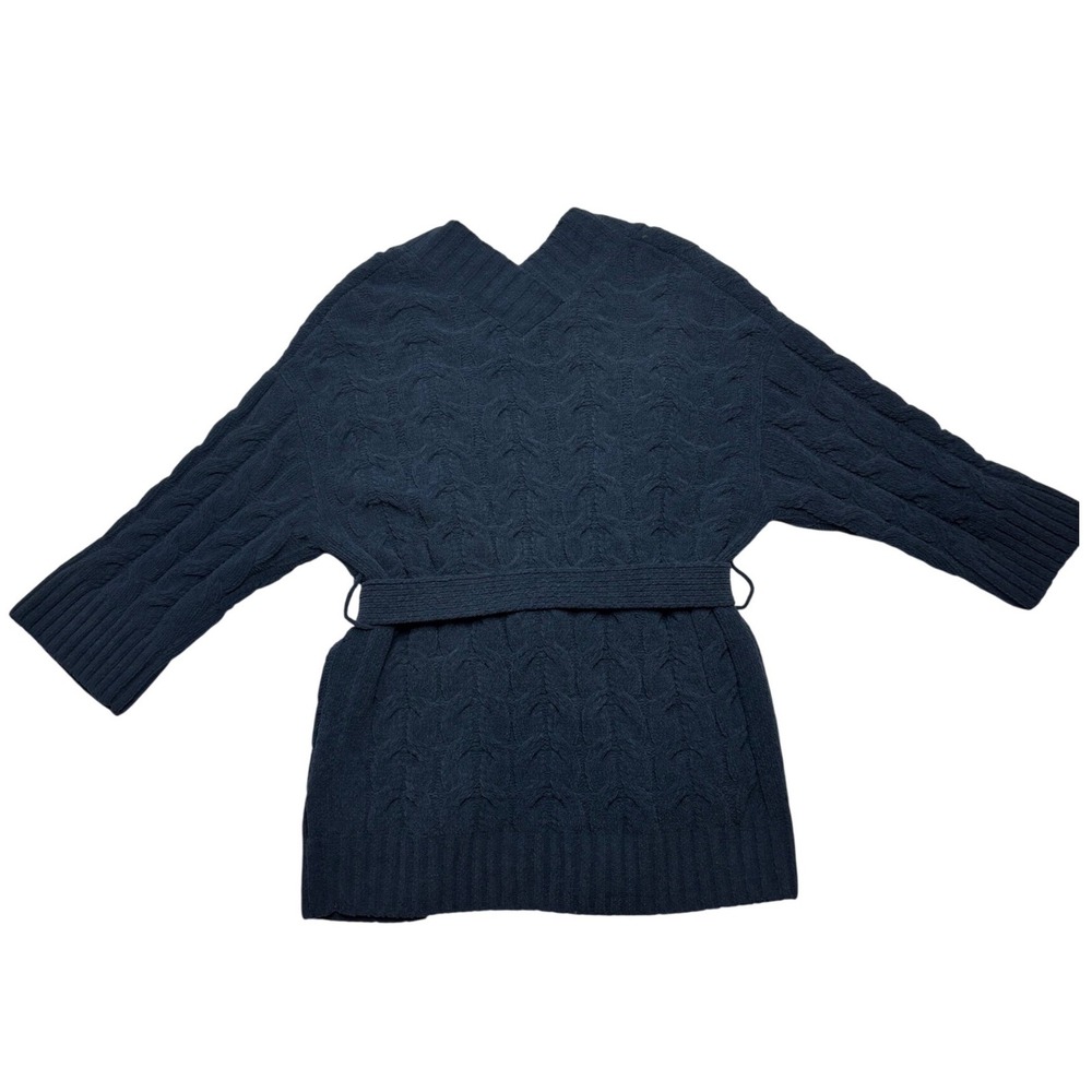 Tommy Bahama Navy Blue‎ Chenille Cable Knit Wrap Belted Cadigan